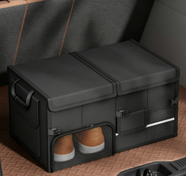 Car trunk storage box with handles