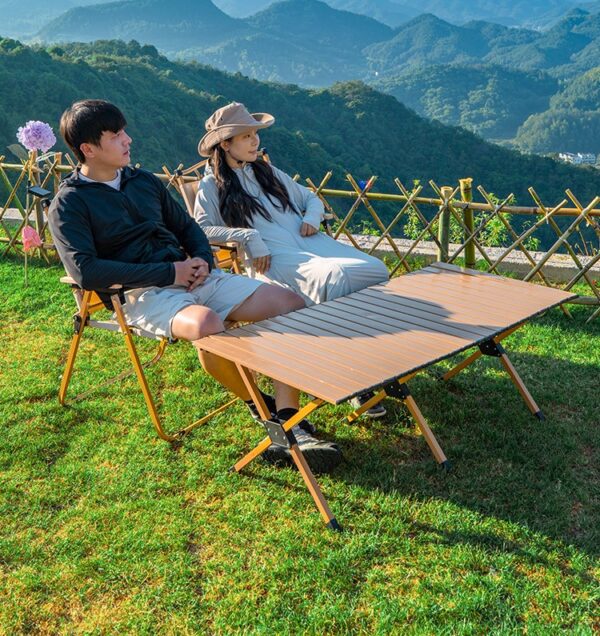 Camping outdoors using our high-quality egg roll table