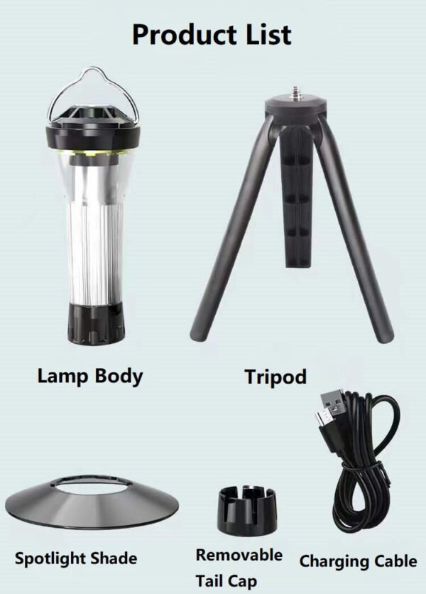 3-in-1 rechargeable tent lantern with tripod